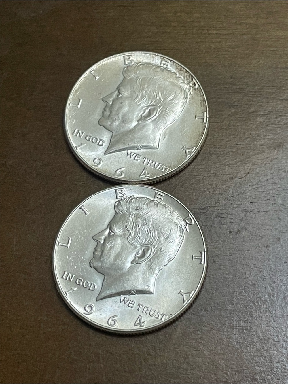 2 lot 1964 Silver Kennedy Half Dollar Pair - 90% silver